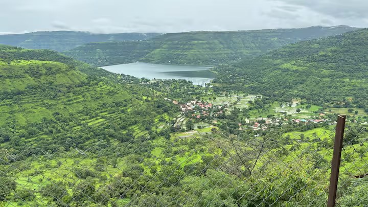 Panoramic Mahu Dam valley view from Paramount's Vinayaka Homestay Panchgani